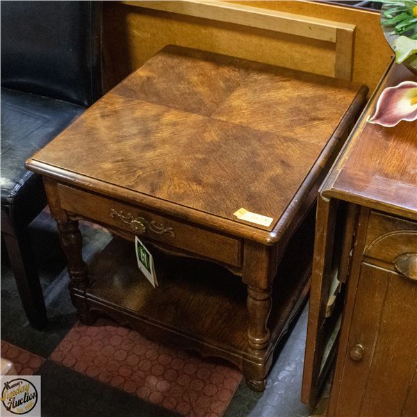 VINTAGE SOLID WOOD SIDE TABLE- 22" X 24" X 27"