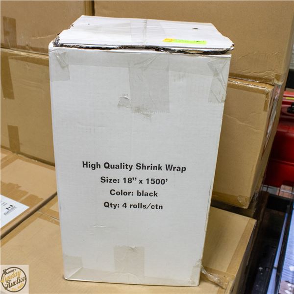 CASE WITH 4 BLACK ROLLS OF SHRINK WRAP