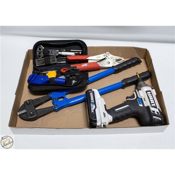 FLAT OF ESTATE TOOLS INCLUDES MILWAUKEE, HART, ETC