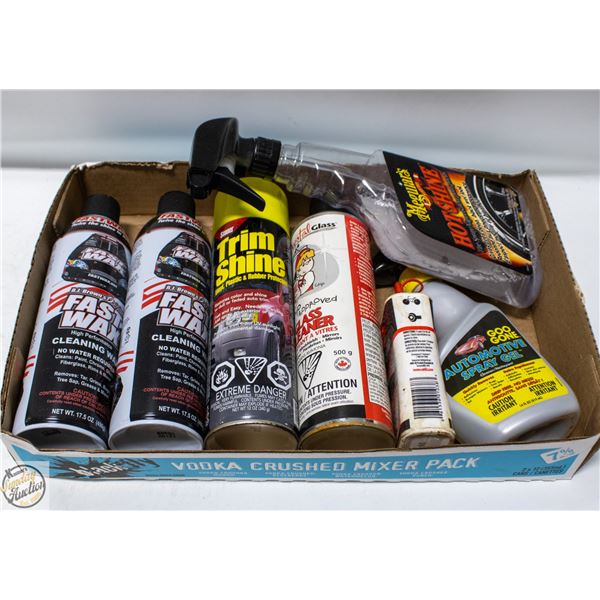 FLAT OF CAR CARE PRODUCTS SOME NEW SOME PARTIAL
