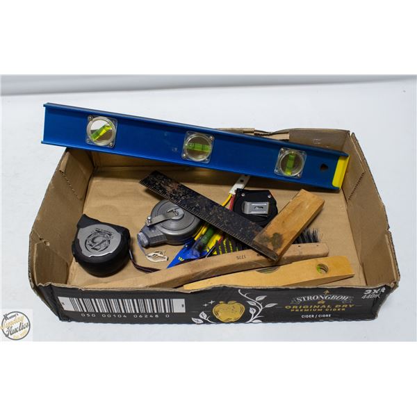 LEVELS-TAPE MEASURES-SQUARE EDGE/ CHALK LINE/