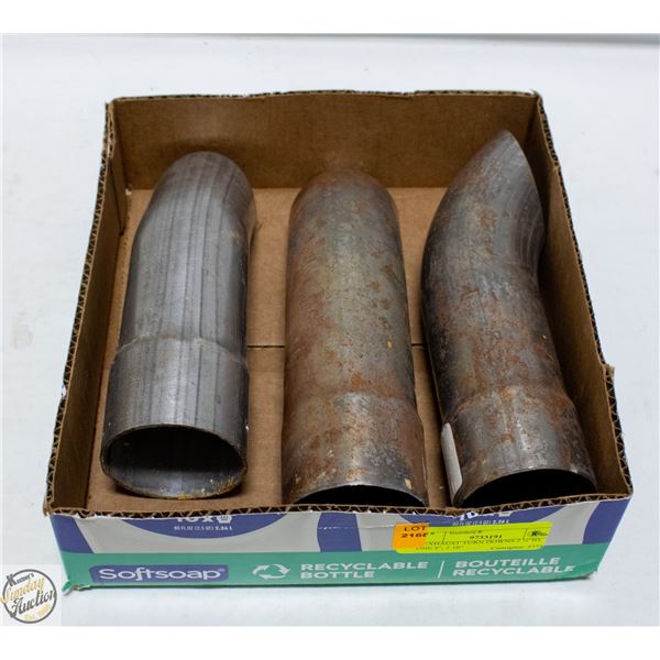 3 EXHAUST TURN DOWNS 2 ½”ID, ONE 9”, 2 10”