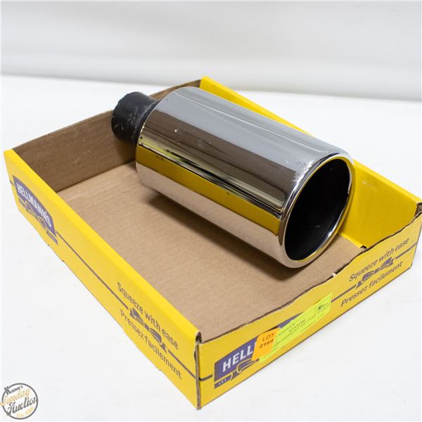 CHROME EXHAUST TIP 2”OD, 4” OUT, 9”LONG