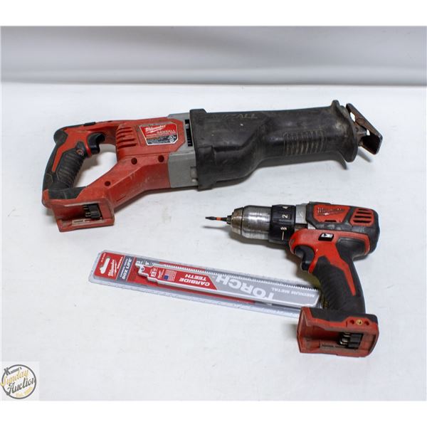 MILWAUKEE 18V DRILL + SAWZALL RECIPROCATING SAW