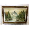 Image 1 : VTG. OIL ON CANVAS MOUNTAIN LANDSCAPE PAINTING