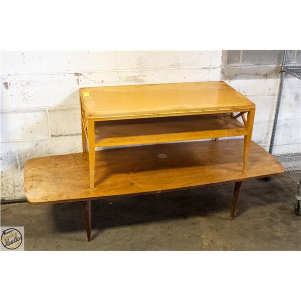 2 VINTAGE COFFEE TABLES (TOPS NEED REFINISHING)
