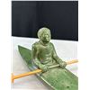 Image 4 : A Very Nice Inuit Carving of Man in Kayak with Wooden Paddle