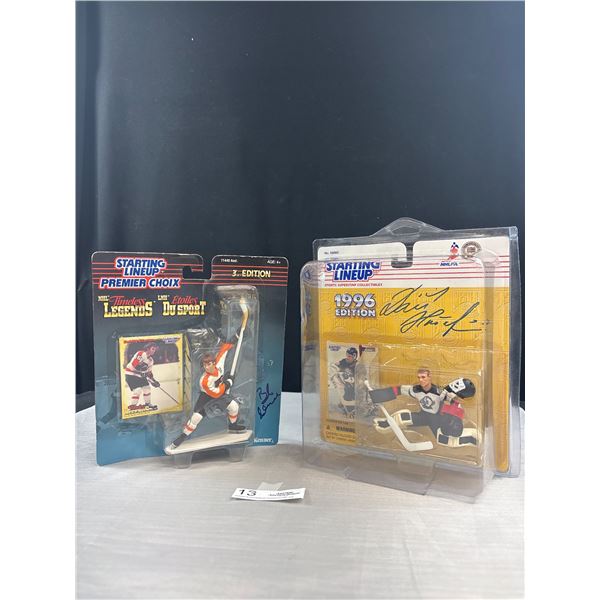 2 Autographed Starting Lineup NHL Hockey Player Figurine in PKG Bobby Clarke & Dominik Hasek