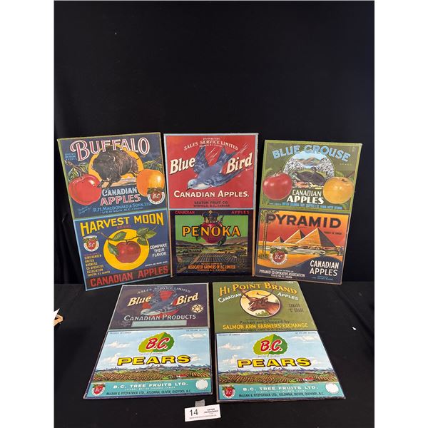 10 Vintage Wooden Crate Fruit Labels From BC Wrapped on Boards
