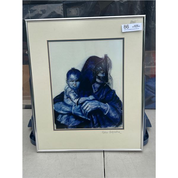 Professionally Framed Karen Carpenter Art Piece 'Omen Woman and Child' Description in Photo 17"x21"