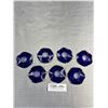 Image 1 : Lot of 7 Vintage Glass Bobeches Candle wax Catchers Cobalt Blue with Gold Trim