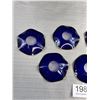 Image 2 : Lot of 7 Vintage Glass Bobeches Candle wax Catchers Cobalt Blue with Gold Trim