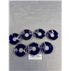 Image 4 : Lot of 7 Vintage Glass Bobeches Candle wax Catchers Cobalt Blue with Gold Trim