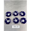 Image 1 : Lot of 6 Vintage Glass Bobeches Candle wax Catchers Cobalt Blue with Gold Trim