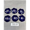 Image 2 : Lot of 6 Vintage Glass Bobeches Candle wax Catchers Cobalt Blue with Gold Trim