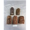 Image 1 : Lot of 5 West Coast Native Head Carvings From Squamish First Nation Signed