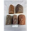 Image 1 : Lot of 5 West Coast Native Head Carvings From Squamish First Nation Signed