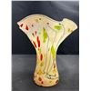 Image 3 : A VIBRANT Vintage Hand Blown Art Glass "Confetti" Vase Handkerchief-Style Ruffled Rim