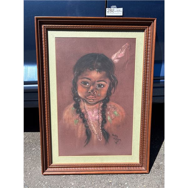 Framed Pastel Drawing of Native Girl By Canadian Artist M Hamerton