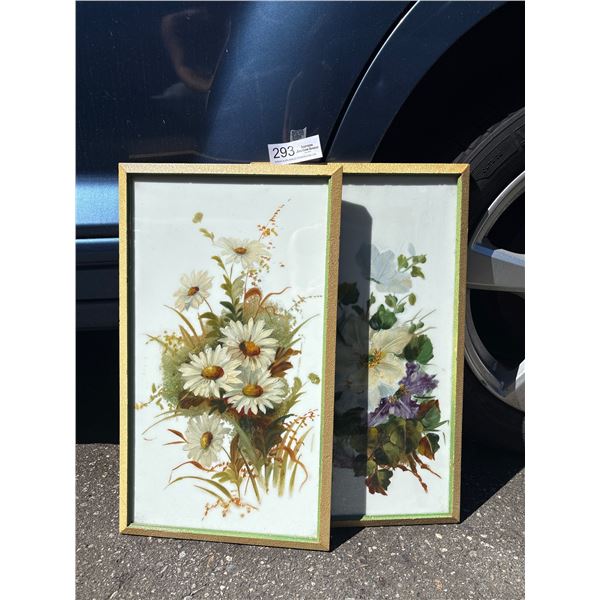 2 Vintage Reverse Paintings on Glass Nicely Framed No Shipping
