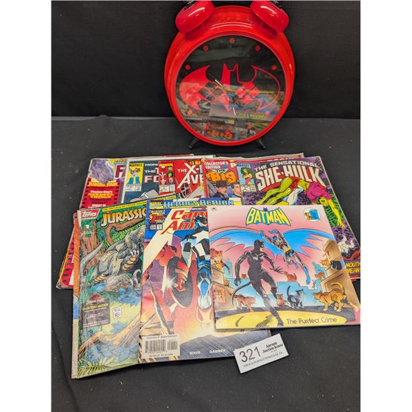 Collectible Lot of Vintage Comics Plus Large Batman Alarm Clock