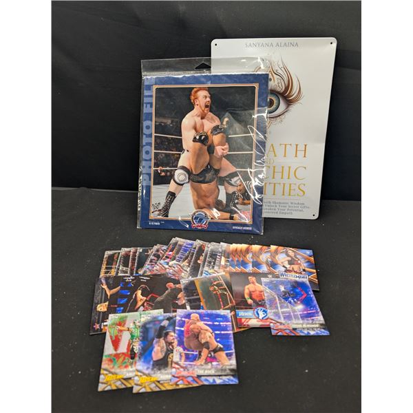 Lot of WWE Wrestling Trading Cards Original Photo and Tin Sign