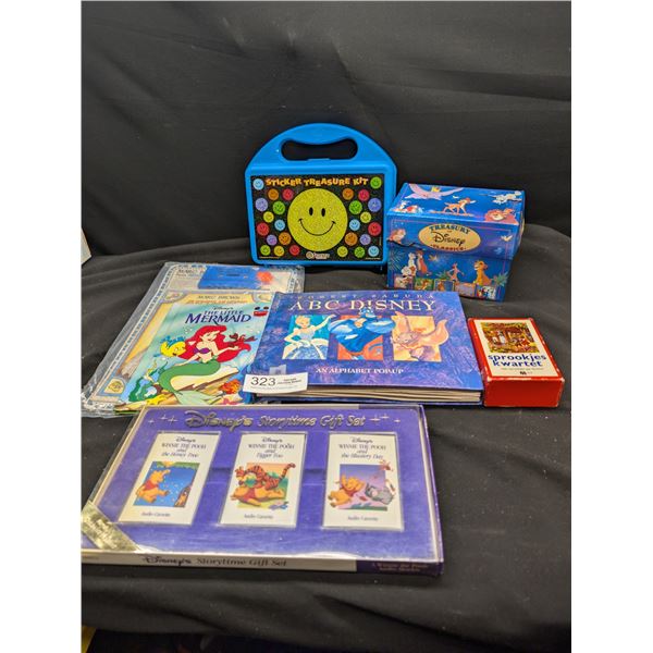 Nice Kids Collectible Lot of Stickers in Case Plus Books Little Mermaid Winnie the Pooh Etc
