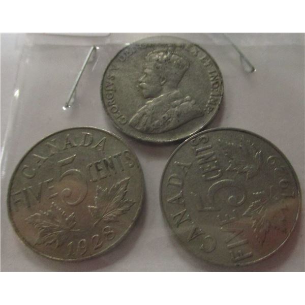 1927, 1928 & 1928 CANADA KING GEORGE V NICKELS