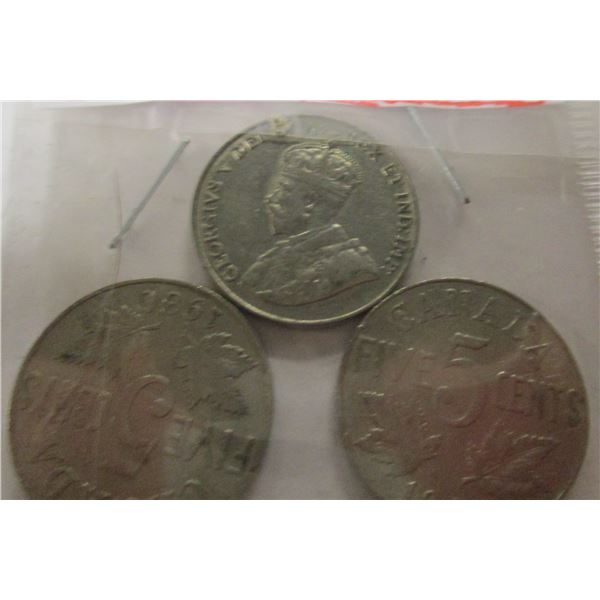 1929, 1930, & 1931 CANADA KING GEORGE V NICKELS