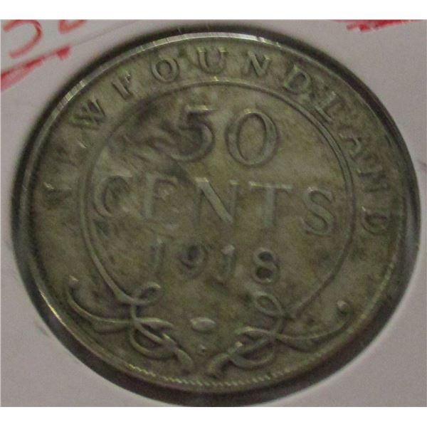 1918 NEWFOUNDLAND SILVER HALF DOLLAR