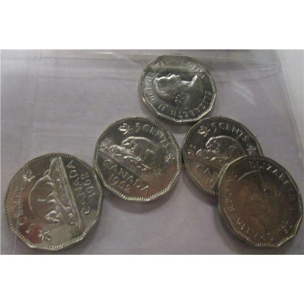 6 - 1962 CH/BU CANADA NICKELS (OVER 60 YEARS OLD)