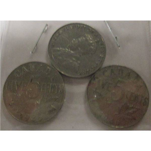 1934, 1935, & 1936 CANADA KING GEORGE V NICKELS