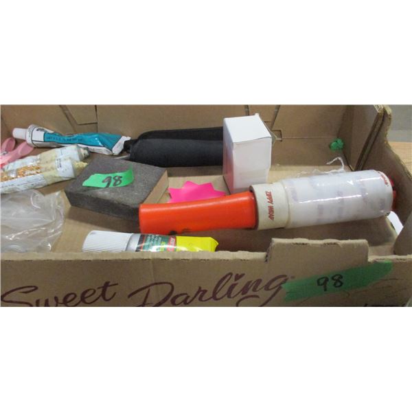 BOX C/W HARDWARE, MASKING TAPE, ETC