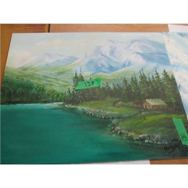 2 PAINTINGS (CABIN SCENE & DEER SCENE)