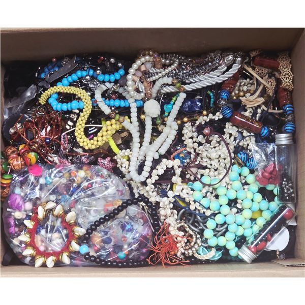 BOX OF BROKEN JEWELRY FOR CRAFTS AND REPAIR