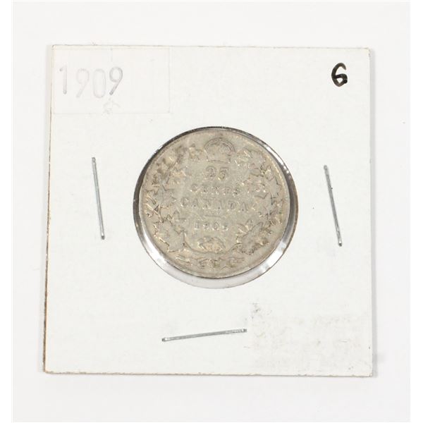 1909 CANADA .25 CENT SILVER COIN