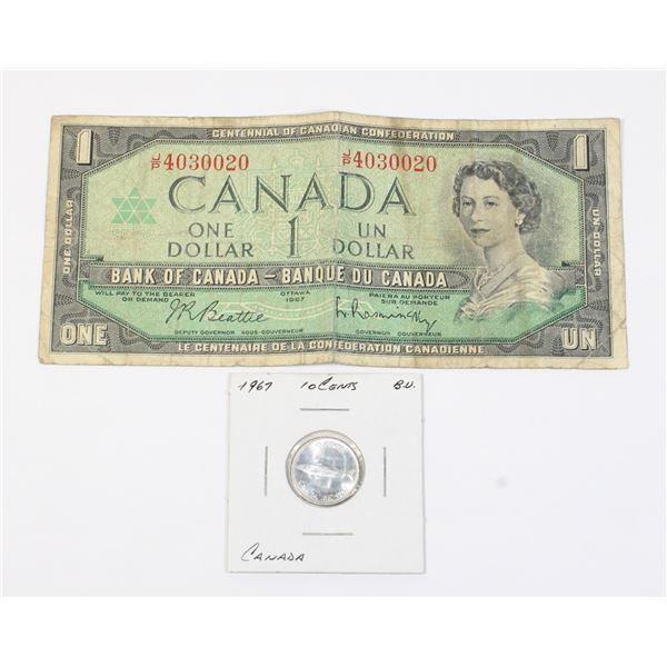 1967 CANADA .10 CENT SILVER COIN