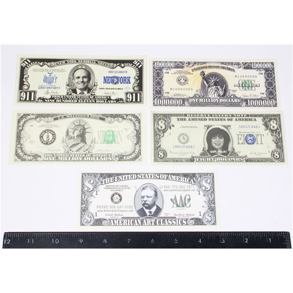LOT OF 5 NOVELTY BILLS