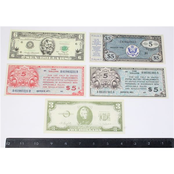 LOT OF 5 NOVELTY BILLS