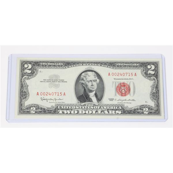 UNCIRCULATED 1963 AMERICAN $2 BILL