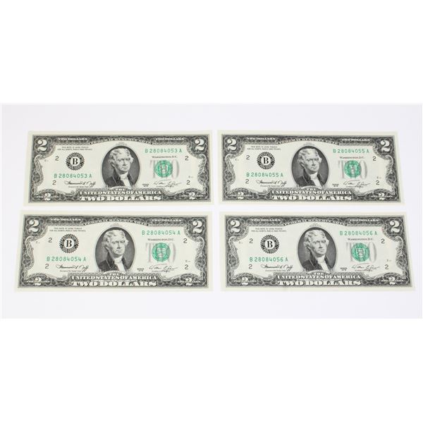 LOT OF 4 UNCIRCULATED 1976 AMERICAN $2 BILLS