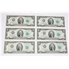 Image 1 : LOT OF 6 UNCIRCULATED 1976 AMERICAN $2 BILLS