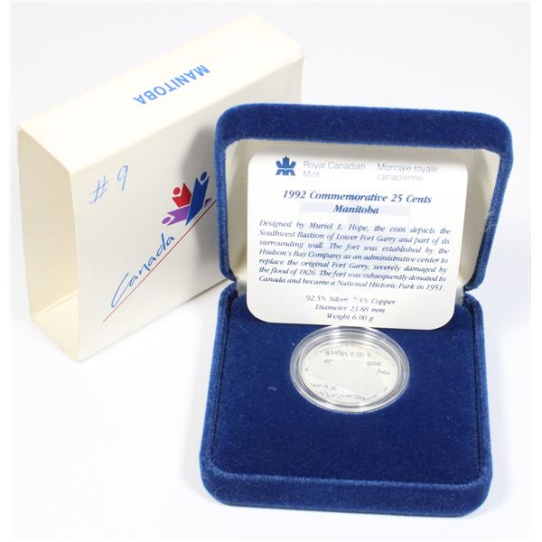1992 CANADA MANITOBA COMMEMORATIVE 25 CENTS 92.5% SILVER COIN