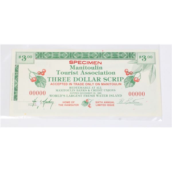 SIXTH EDITION UNCIRCULATED MANITOULIN SPECIMEN $3