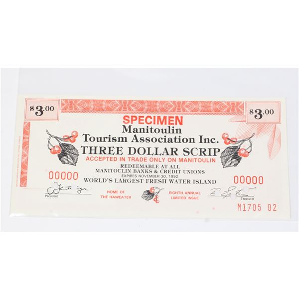 8TH EDITION UNCIRCULATED SPECIMEN MANITOULIN BILL