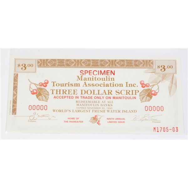 9TH EDITION UNCIRCULATED SPECIMEN MANITOULIN BILL