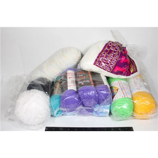 BOX OF YARN/KNITTING MATERIALS