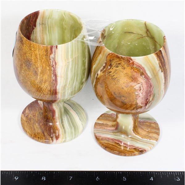 PAIR OF STONE GOBLETS