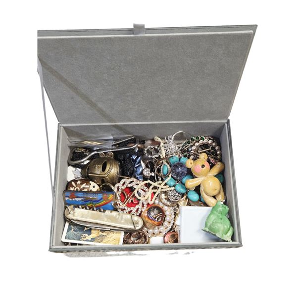 GLASS BOX OF SMALL COLLECTIBLES