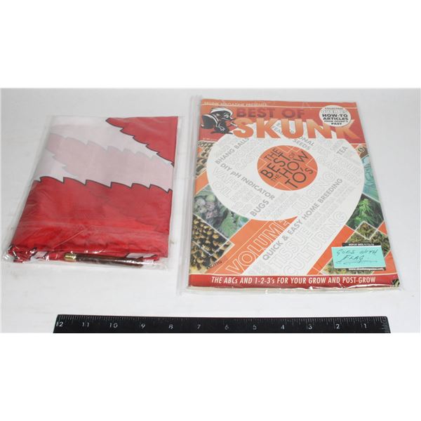 RED AND WHITE CANNABIS FLAG AND BEST OF SKUNK BOOK